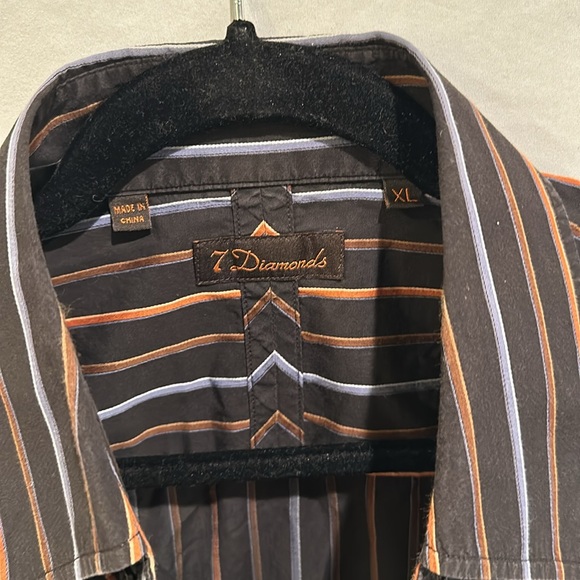 7 Diamonds Men’s Striped/Black/Orange/Blue Button Up Shirt, Size XL - Picture 2 of 4